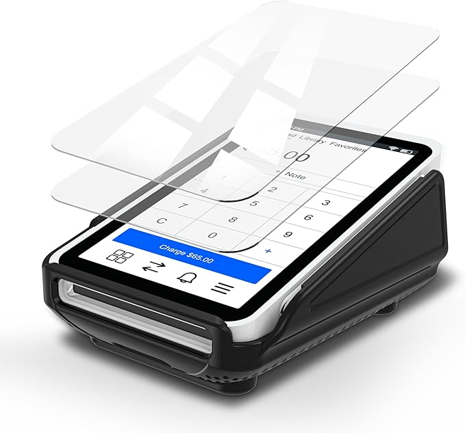 Kailfee Protective Case and Screen Protector*2 for Square Terminal Card Reader - Rubberized Hard Casing with Non-Slip Base and Tempered Glass (Black)