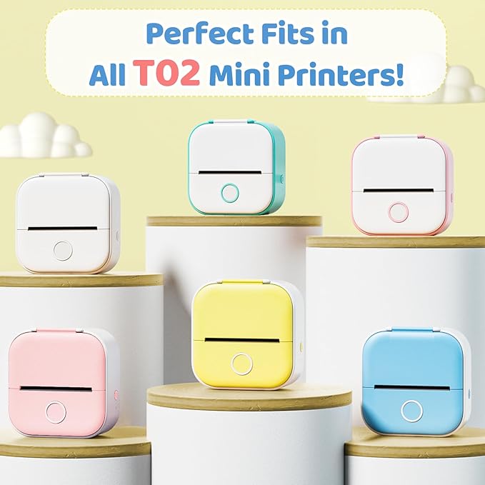 T02 Mini Printer Paper - White Sticker Paper Compatible with T02/M02X/M02L Mini Pocket Printer, Last for 10 Years, Perfect for Journal Photos Study Notes, 50mmx3.5m, 3 Rolls