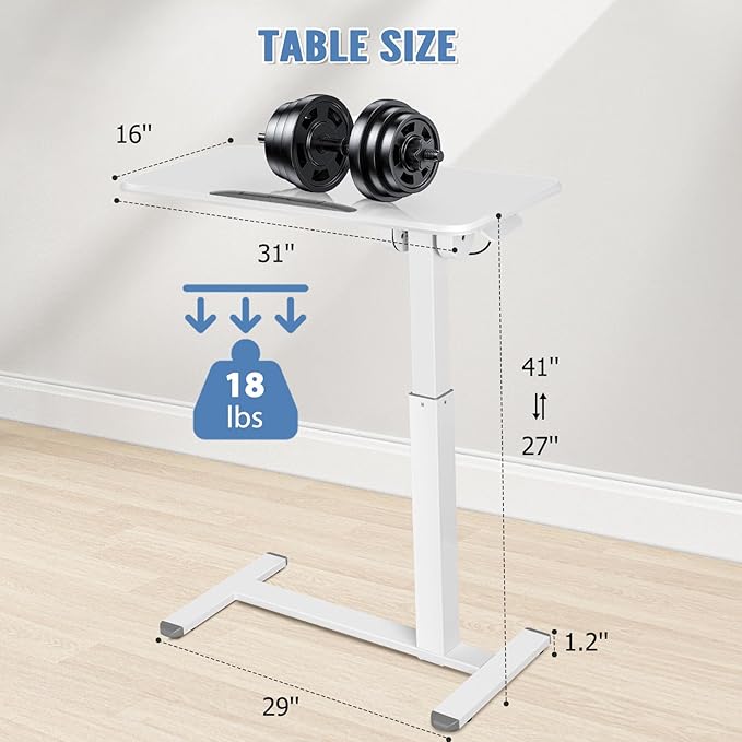 Mobile Standing Desk Adjustable Height, Sit Stand Foldable Desk with Wheels, 90° Tiltable Overbed Bedside Table, Portable Rolling Laptop Desk for Home, Office, School (White)