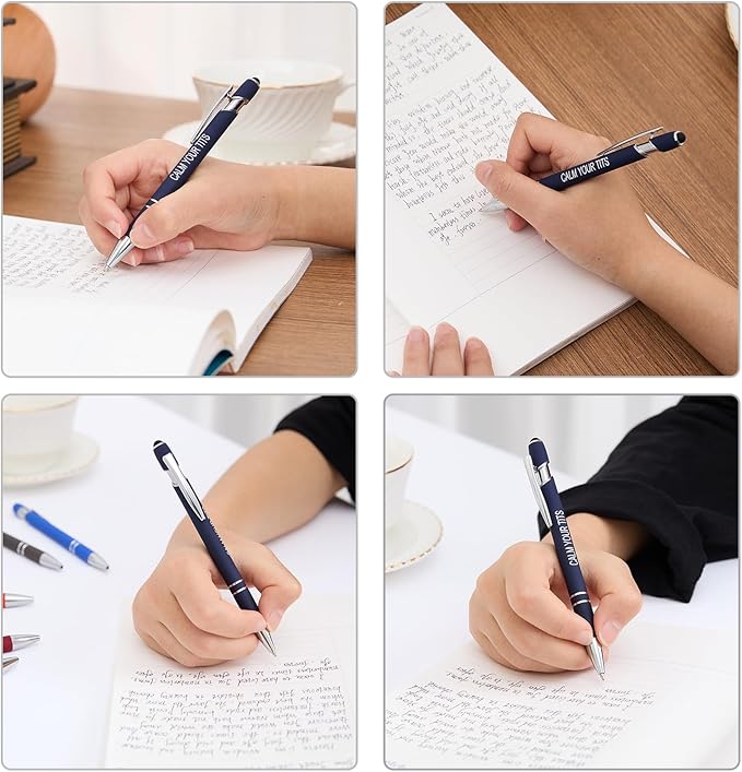 Funny Pens, 12 Pcs Pens Fine Point Smooth Writing Pens, Inspirational Ballpoint Pens with Screens Touch Stylus Tips, Black Ink 1.0 Mm Pens Gift Office Desk Accessories, Motivational Stylus Pens