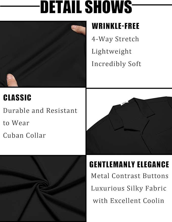 COOFANDY Men's Casual Cuban Guayabera Shirt Short Sleeve Button Down Shirts Summer Beach Shirts Vocation Vintage Shirts