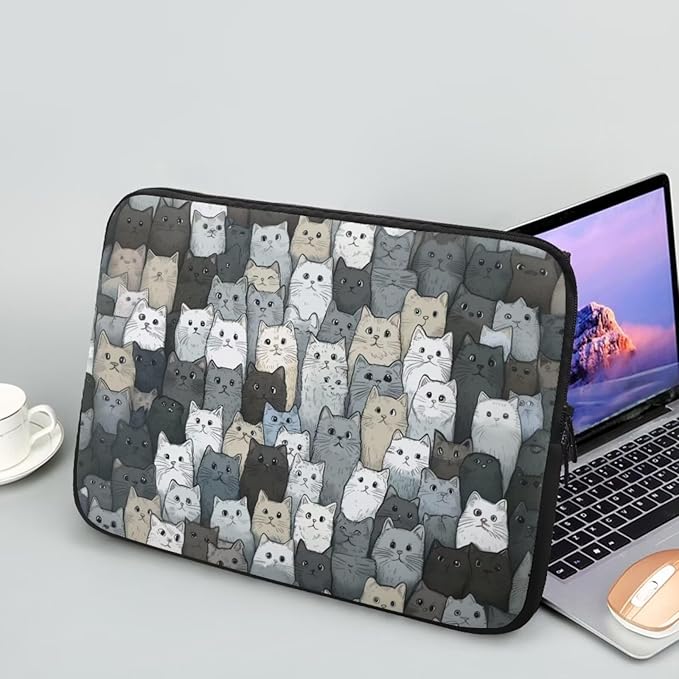Cartoon Cat Printed Computer Bags for Laptops, Water Resistant 10 Inch Laptop Bag Laptop Briefcase Travel Case for Women Men Teens, Compatible with Most Laptops