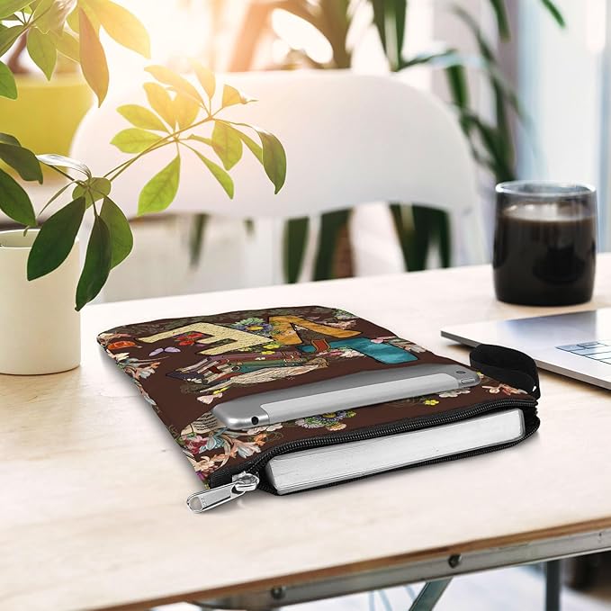 Book Cover With Zipper and Front Pocket - Sleeve Gift for Book Lovers and Librarians - Washable Fabric 11 X 8.5 Inch Padded Protector Pouch