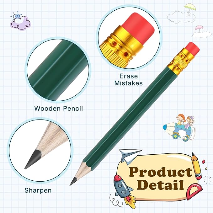 Chivao 288 Pieces Golf Mini Pencils Bulk with Eraser #2 HB Golf Short Pre Sharpened Pencils for Party Favors Office Supplies 4 Inch(Deep Green)