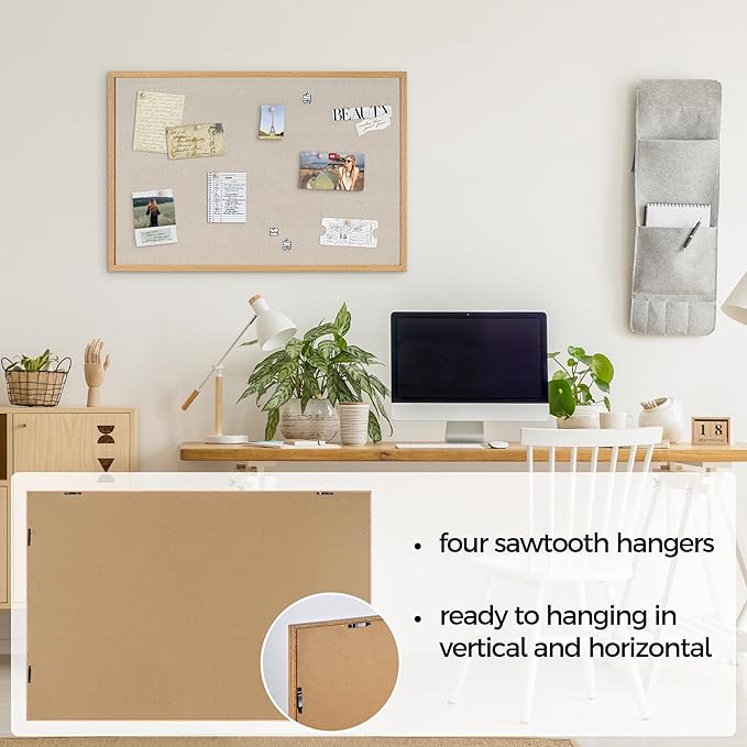 Fun Memories Cork Board Bulletin Board for Office, 24" x 36" Oak Wooden Framed Corkboard, Wall Mounted Notice Pin Board for School Home & Office, Natural Wood