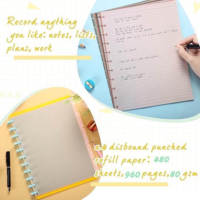 PerKoop 12 Pack 480 Sheets Colored Discbound Refill Paper 8.5 x 11 Inch College Ruled 11 Disc Letter Size Lined Paper Multicolored Refill Notebooks Disc Paper for Refill Paper Journaling(Novel Color)