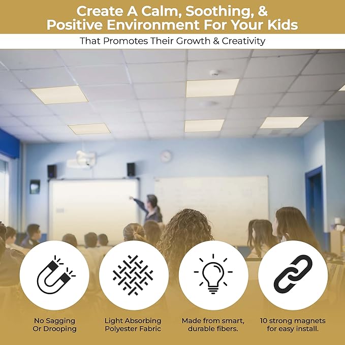 Fluorescent Light Covers for Ceiling Lights - Flicker & Glare Reducing Filters for Ceiling Lights - Overhead Light Covers - Light Covers for Classroom and Office - 48" x 24", Off-White (4 Pack)