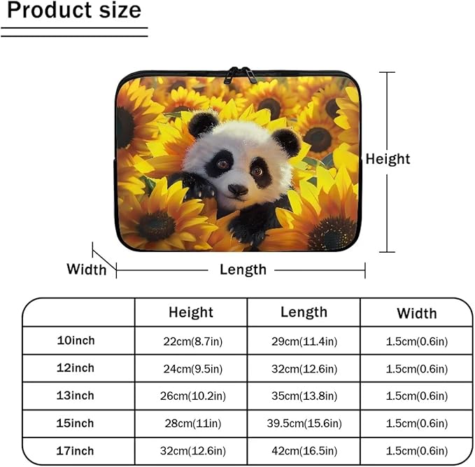Sunflower Panda Printed Laptop Briefcase for Women Men, Waterproof Laptop Case Bag Laptop Case for 17 Inch, Lightweight Computer Carrying Cover with Zipper for Office Business Traveling