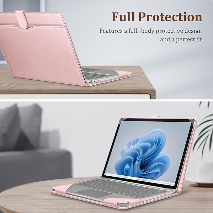 Fintie Sleeve Case for 12.4 Inch Microsoft Surface Laptop Go 3/2/1 (Model: 2013/1943), Premium PU Leather Protective Folio Book Cover with Large Pocket (Rose Gold)