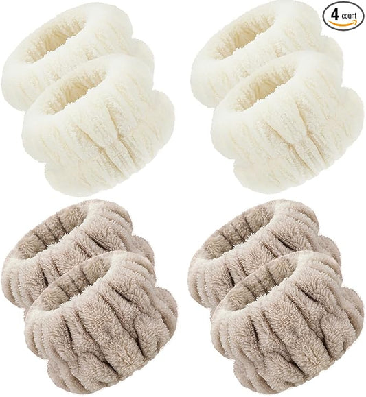 Chuangdi 4 Pairs Wrist Bands for Washing Face Wrist Spa Microfiber Wash Towel Band Scrunchies Absorbent Wristbands Sweatband for Women Prevent Liquid from Spilling