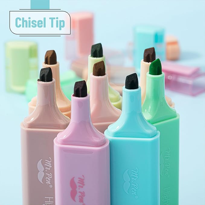 Mr. Pen- Highlighter, 8 Pack, Vintage Colors, Chisel Tip Aesthetic Highlighters, Cute Highlighters for School, No Bleed Highlighters, Highlighters Aesthetic, School Highlighters, Cute Markers.