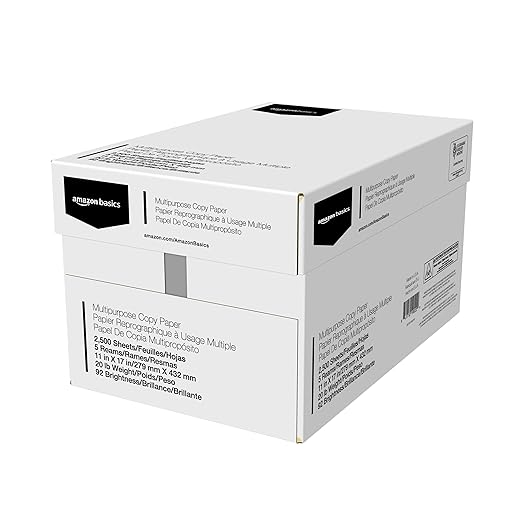 Amazon Basics 92 Bright Multipurpose Copy Paper, 11 x 17 Inches, Pack of 5, 2500 Count, White