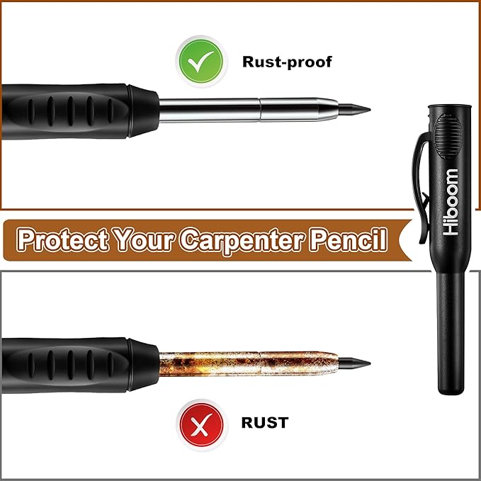 Hiboom 3 Pack Carpenter Pencils with 24 Refills (Red, Black, Yellow), 2.8 mm Heavy Duty Woodworking Marking Tool Built in Sharpener Ideal for Marking on Solid Long Nosed Deep Hole(Black)
