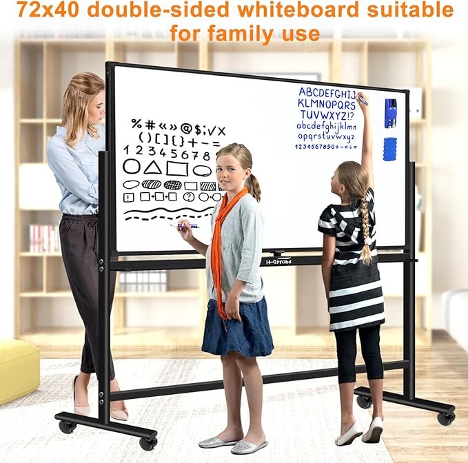 H-Qprobd Dry Erase Board with Stand 72"x40" Magnetic Mobile whiteboard on Wheels Double-Sided Rolling Whiteboard for Office, Home & School