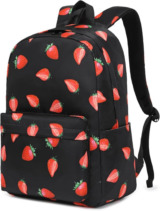 Strawberry School Backpack for Teens Girls, Womens College Bookbags Kids School Bags Laptop Backpacks