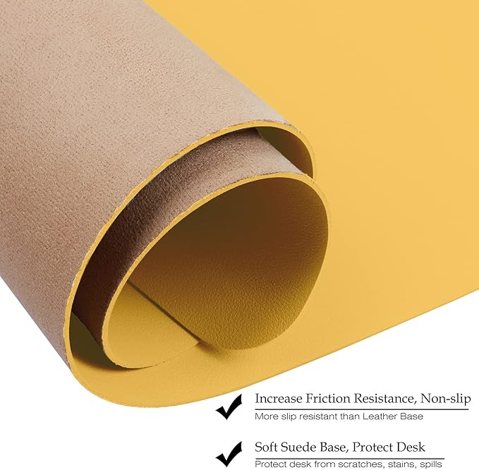 Boutilon Leather Desk Pad 35"x 17" Non-Slip Mouse Pad,Office Desk Mat,Waterprooft PU Leather Desk Blotter,Desk Pad Protector,Desk Writing Pad for Home Office Decor (L-Yellow,35"x 17")