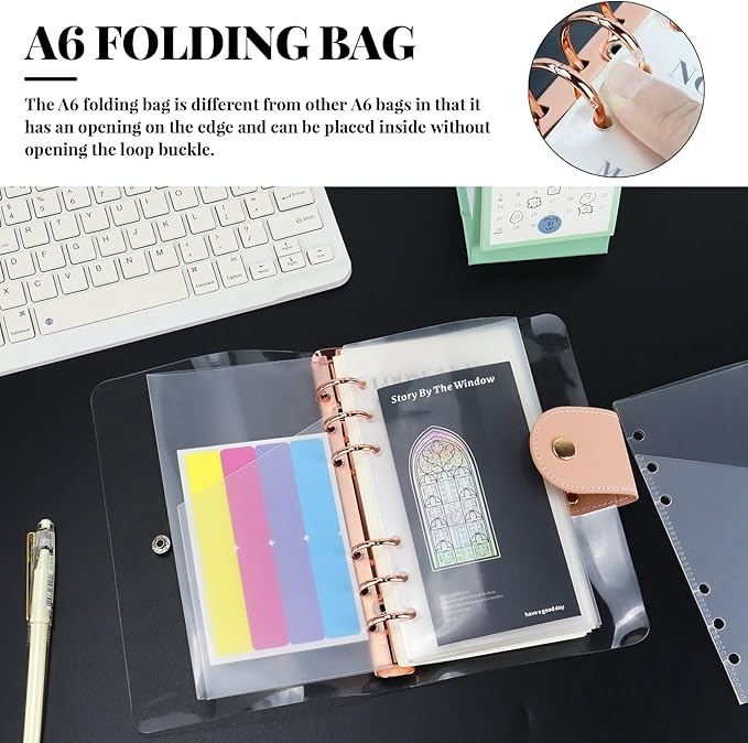 A6 Binder Pockets with No Zipper, Koqye Blue 10 Pcs Plastic Zipless Budget Envelopes, Two Pockets Frosted Cash Envelopes Money Bag for Budgeting, Cash Stuffing (Clear)