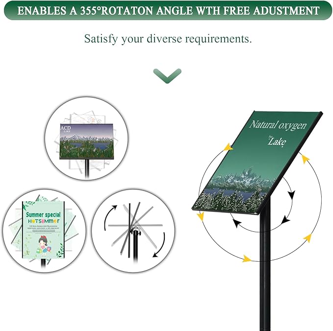 Adjustable Sign Holder 11 x 17, Floor Standing Sign Holder with Heavy Duty Marble Pedestal, Both Vertical & Horizontal View Sign Displayed Poster Stand for Store Business Show, 2 PACK（Round）