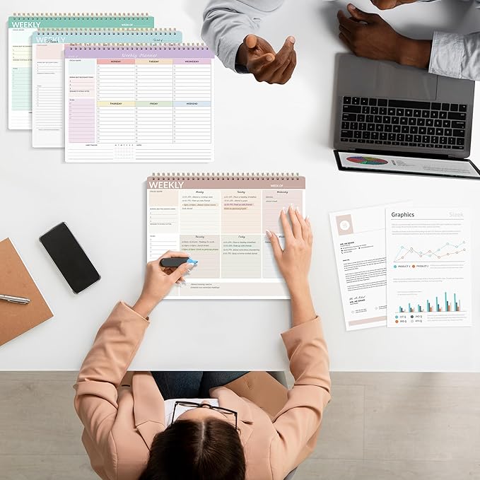 SUNEE Weekly To Do List Notepad - Last for 2 Years, 52 Undated Sheets, 8.5"×11", Spiral Weekly Desk Planner Pad for Adults and Kids, School, Home & Office - Brick Red