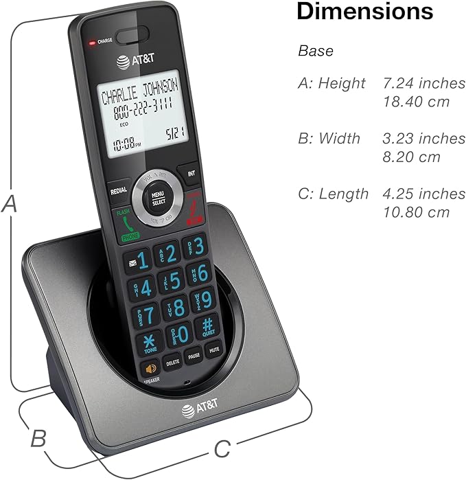 AT&T GL2101-5 DECT 6.0 5-Handset Cordless Home Phone with Call Block, Caller ID, Full-Duplex Handset Speakerphone, 2" White Backlit Display, Lighted Keypad (Graphite & Black)