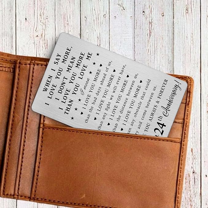 CPLJW 24th Anniversary Wallet Card Gifts for Him, 24 Year Anniversary Steel Gifts for Wife, Happy 24th Happy Wedding Romantic Gift for Husband Wife