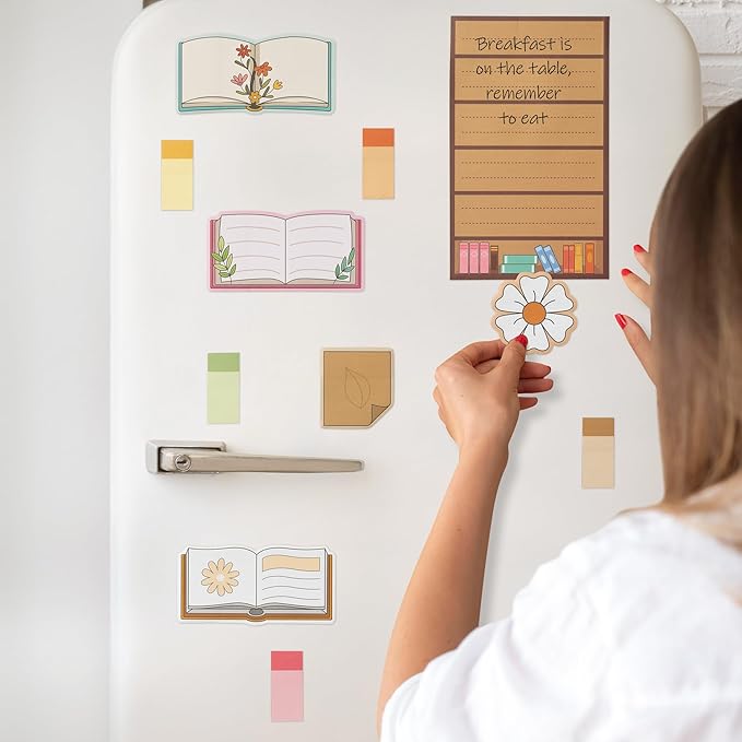 B1ykin Sticky Notes Set - Cartoon Theme Cute Self-Stick Notes Pad Teacher Appreciation Gifts, Self-Adhesive Writing Memo Pages Sticky to Do Notepad for Kids Employee School Office (Book Lovers)