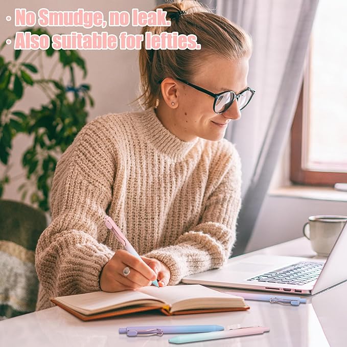 Gel Pens, 12 Pcs Smooth Writing Pens No Bleed & Smear, Black Ink Cute Pens Fine Point (0.5mm), Retractable Aesthetic Journaling Pens School Office Supplies for Women & Men