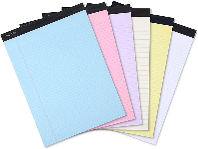 Mintra Office Legal Pads, ((Basic 6pk - (Pastel Version #2), 8.5in x 11in, Narrow Ruled))