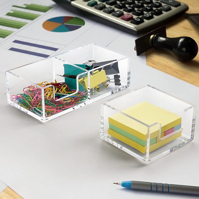 Acrylic 2in1 Sticky Note Holder A Versatile Desk Organization Solution for Office Home School Post Bank Dispenser for 3"x3" Memo (DP002)