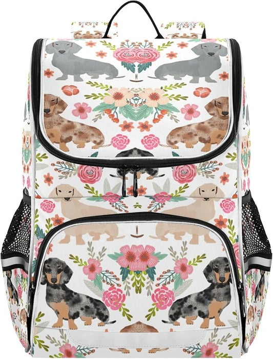Dachshunds Dog Backpack with Reflective Strip for Kids Boys Girls Elementary School Bag Removable Chest Strap