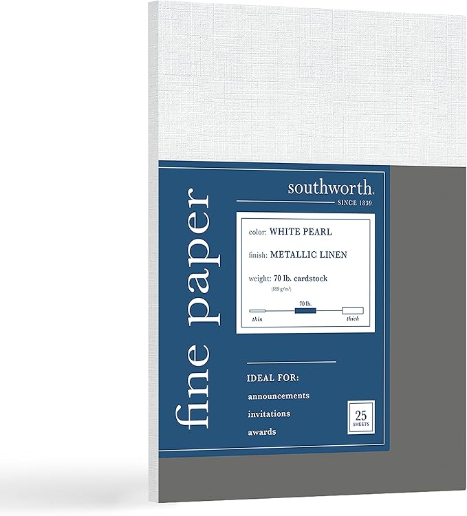 Southworth Business Paper, 8.5" x 11", 70 lb., Metallic Finish, White Pearl, 25 Sheets (91142)