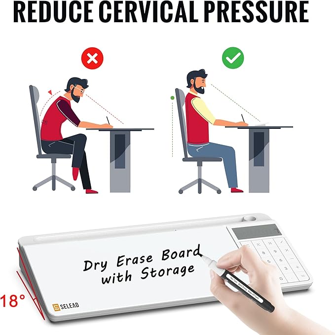 SELEAD Desktop Glass Whiteboard with Calculator, Organizer, Markers, Eraser, Holder - Small Dry Erase White Board Computer Pad Keyboard Stand for Home, School, Office Desk Cubicle Accessories