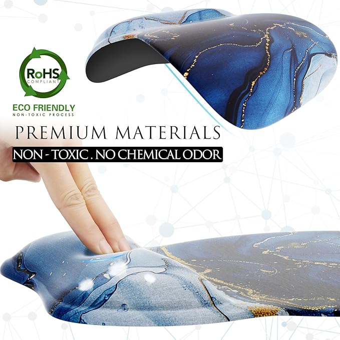 MROCO Ergonomic Mouse Pad with Gel Wrist Rest, Comfortable Mousepad with Smooth Wrist Support Surface and Non-Slip PU Base for Pain Relief, Computer, Laptop, Office & Home, 9.4 x 8.1 in, Blue Marble