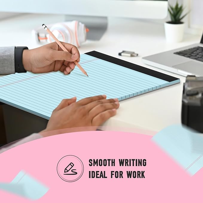 8.5 x 11 Legal Pads, 6 Pack Colored Legal Pads, Wide Ruled, Note Pads 8.5 x 11, Writing Pad, Multicolor Perforated Note Pads with Sturdy White Back, 30 Sheets Per Notepad for School, Home, Office