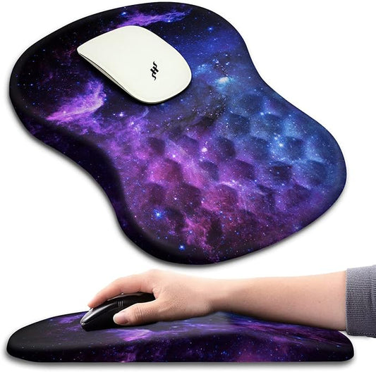Hokafenle Ergonomic Mouse Pad Wrist Support with Massage Design, Wrist Rest Pain Relief Mousepad with Memory Foam&Non-Slip PU Base, Mouse Pads for Wireless Mouse & Desk (12x8 inch,Galaxy)