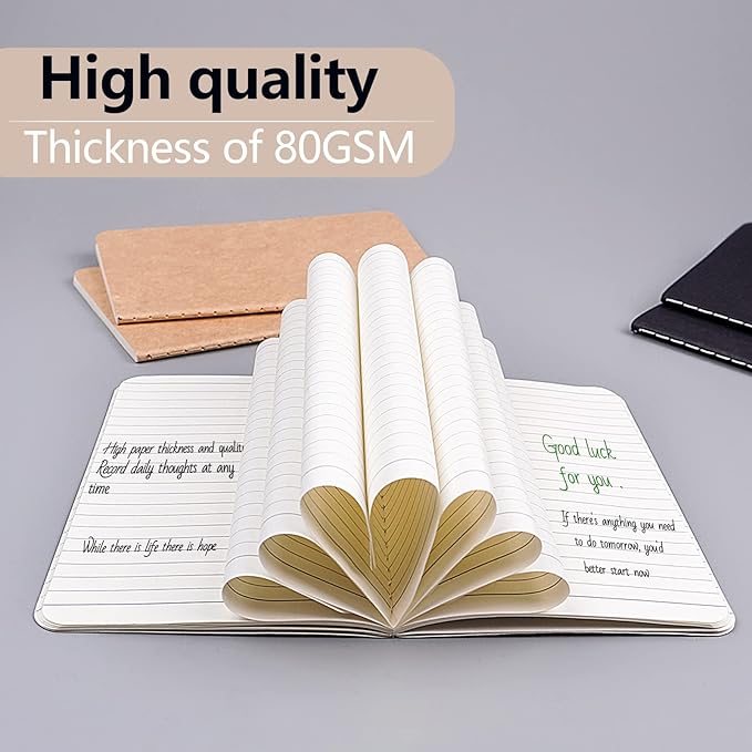 Gwybkq Mini Notepads Bulk 60 Pack Small Journal Pocket Notepad Kraft Brown&Black Notebooks for Kids 3.5 x 5.5 Inches, 30 Sheets/60 Pages