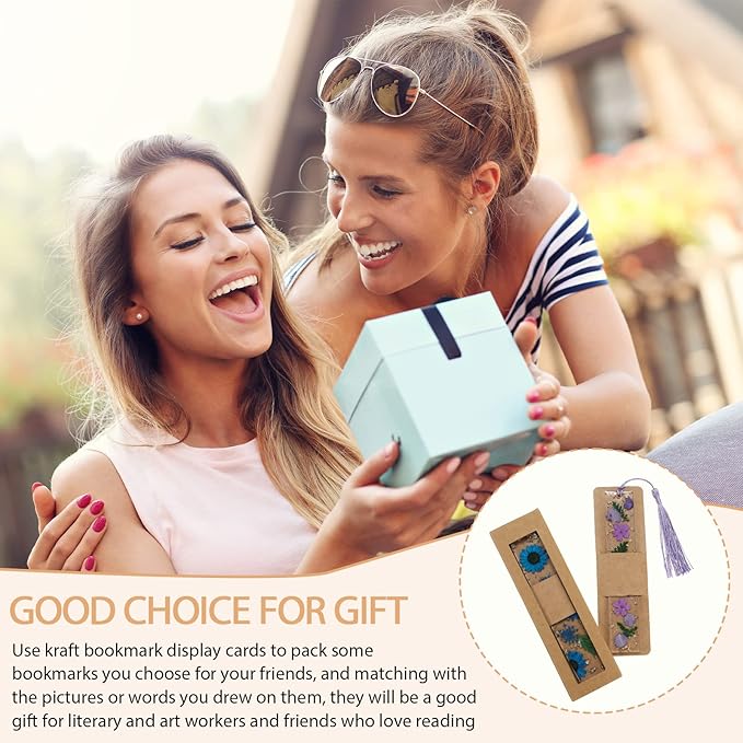 50 Set Kraft Bookmark Sleeves Resin Bookmark Holder 5.9 x 1.8'' Bookmark Cardboard Gift Boxes DIY Bookmark Blank Display Cards for Bookmark Wrapping Gift Supplies (Brown)
