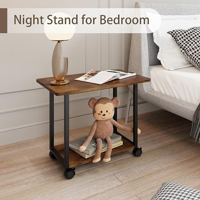 MARTY 22"x15.75" Large Under Desk Printer Stand with Storage Shelf 2-Tier Rolling Printer Cart with Wheels Printer Table for Home Office Heavy Duty Storage Rack for Scanner Fax Machine, Rustic Brown