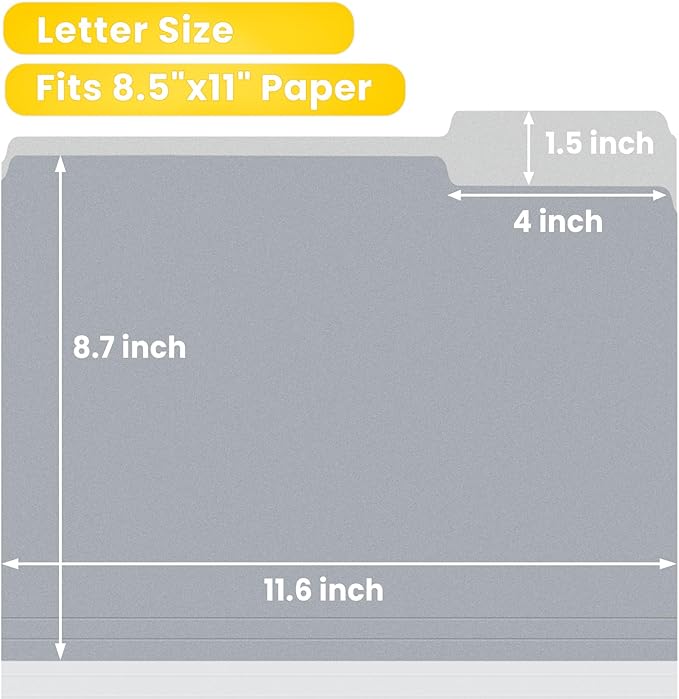 SUNEE File Folders, 30 Pack Manilla Folders 8.5 x 11, Colored File Folders Home Office School Supplies for Documents Files Paper, Gray