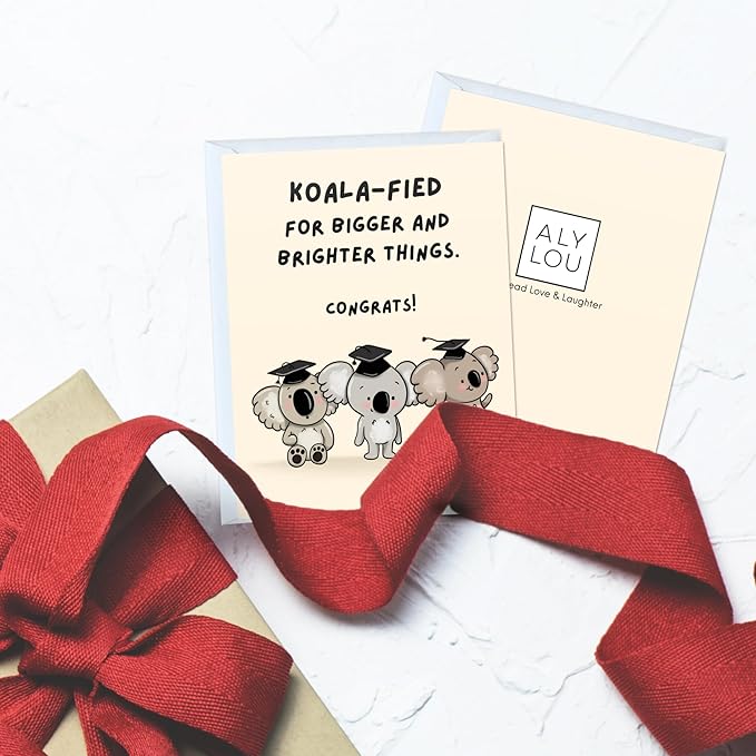 ALY LOU Graduation Card Funny for Him/Her, Congratulations Grad Card for Students Son Daughter, College High School University Greeting Cards (Koala-fied)