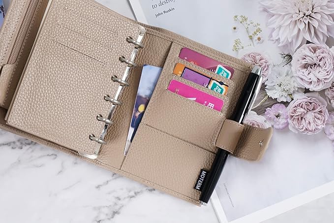Moterm Pocket Regular Rings Planner - Genuine Leather Binder Organizer(Pebble-Taupe, 19mm Ring)