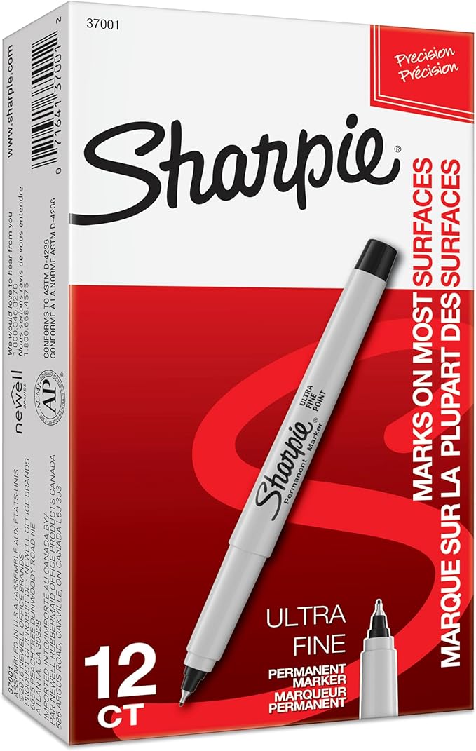 Sharpie Permanent Markers, Ultra Fine Tip Markers Set, Quick Drying And Fade Resistant Artist Marker For Wood, Plastic Paper, Metal, And More, Drawing, Coloring, And Poster Marker Black, 12 Count