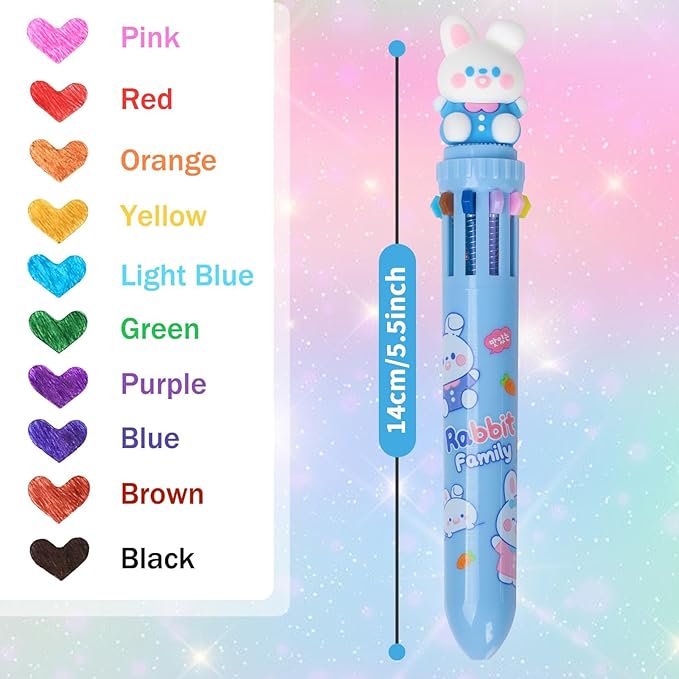 Multicolor Ballpoint Pen 0.7 mm, 10-in-1 Colored Pens Fine Point Retractable Cute Cartoon Ballpoint Pens for Office School Students Kids Christmas Gift, 6 Pack