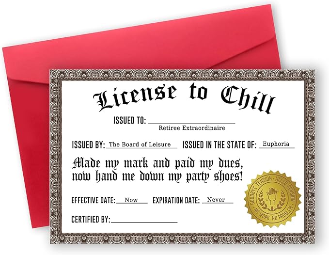Funny Retirement Gift Card for Men & Women – Hilarious 'License to Chill' – Best Retirement Gifts for Him, Her – Retirement Card for Man, Farewell Card for Coworkers – Perfect Coworker Leaving Gifts