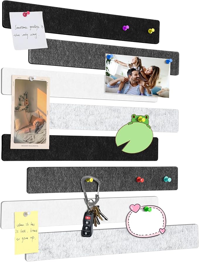 Cork Board for Walls - 8 Pack Felt Pin Board Bar Strips - Self-Adhesive Lightweight Bulletin Board - Cork Board for Office with 40 Push Pins No Damage for Wall