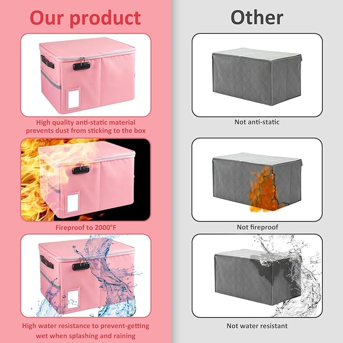 Fireproof File Cabinet with Lock, Fireproof Document Organizer Collapsible File Box Filing Cabinet with Handle for Letter Legal Folder Certifications