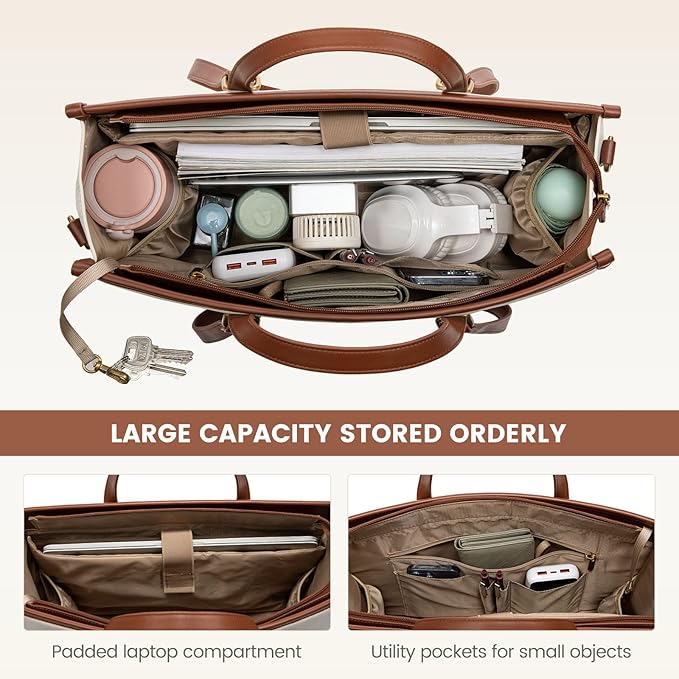 LOVEVOOK Laptop Bag for Women,15.6 inch Work Bags with Clutch, Vintage Leather Laptop Tote Bag,Computer Bag Laptop Purse, Briefcase Tote Bag Shoulder Bag Handbag for Business Office Teacher