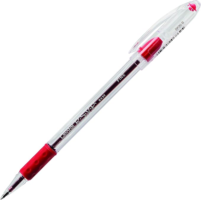 Pentel BK90B R.S.V.P. Stick Ballpoint Pen, .7mm, Trans Barrel, Red Ink (Pack of 12)
