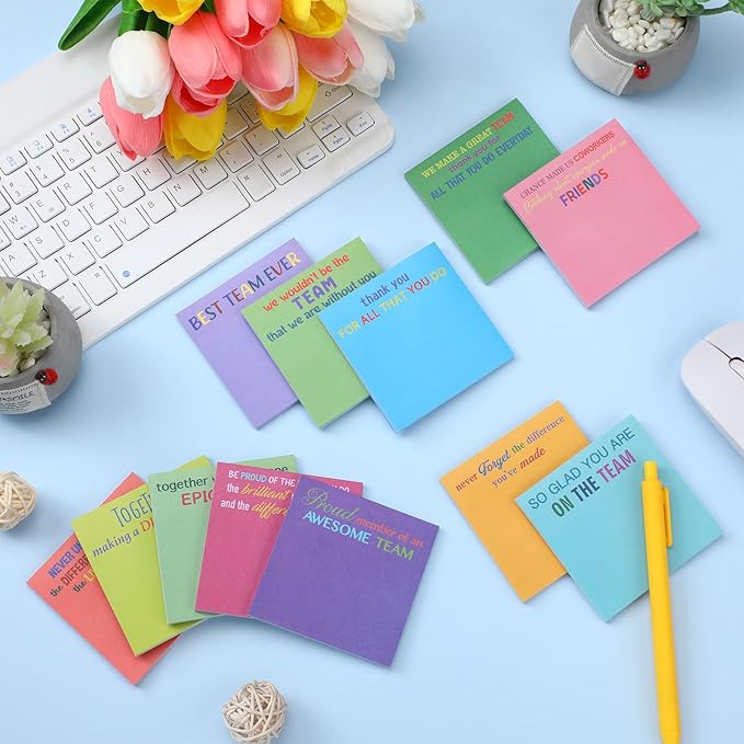 Yinder 24 Pcs Team Sticky Notes Team Appreciation Gifts Bulk Employee Coworker Inspirational Sticky Notes Pad Appreciation Gifts for Teacher Nurse Office Supplies 3 x 3''(Bright Color,Appreciation)