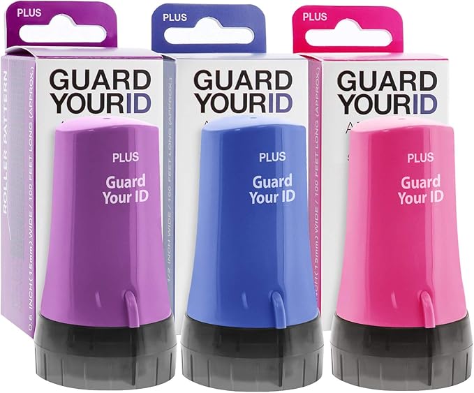 ID Roller 3-Pack - Advanced 2.0 Theft Protection Stamping by Guard Your ID Identity Prevention (Mixed Color: Blue, Pink, Purple)